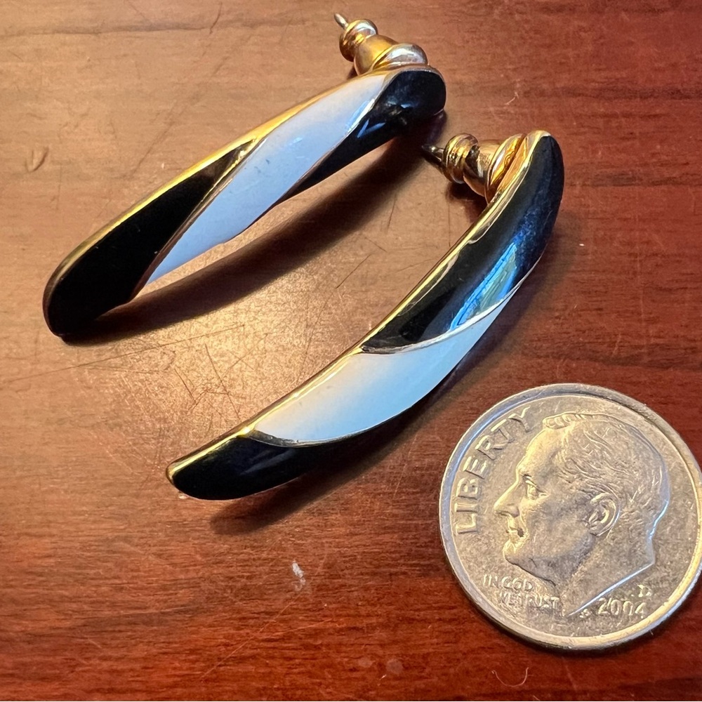 Vintage Monet Black and White Gold Tone Pierced Earrings